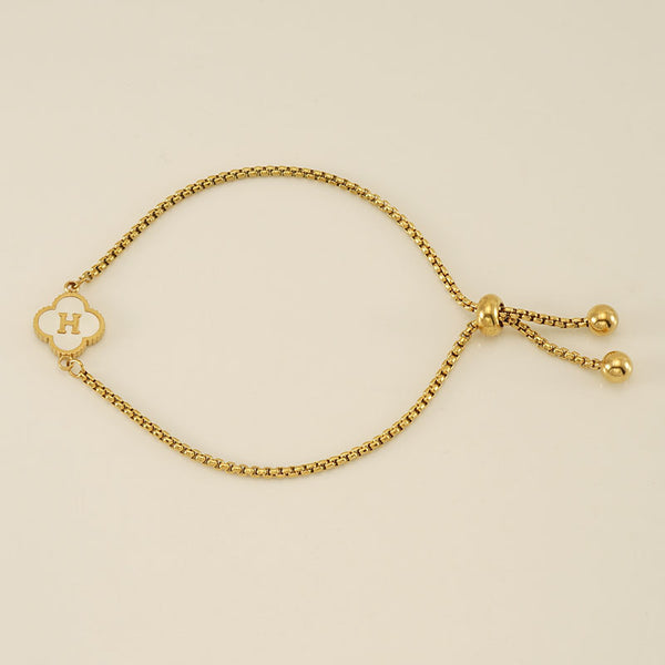 Initial Letter Four Leaf Clover Bracelet