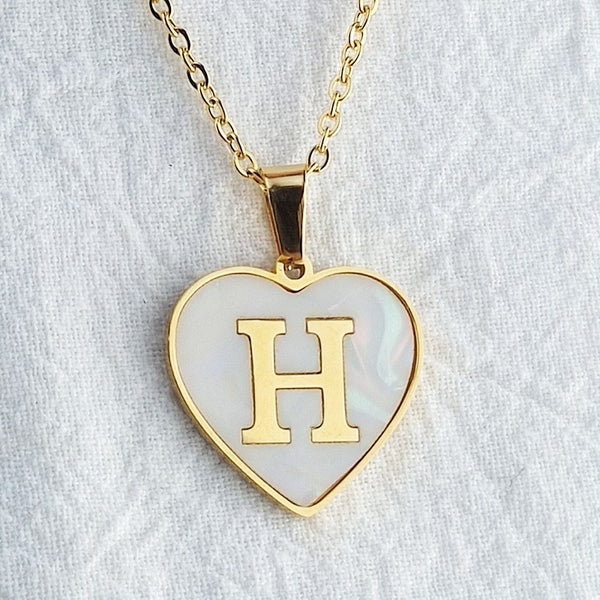 Initial Letter Heart Shell Necklace