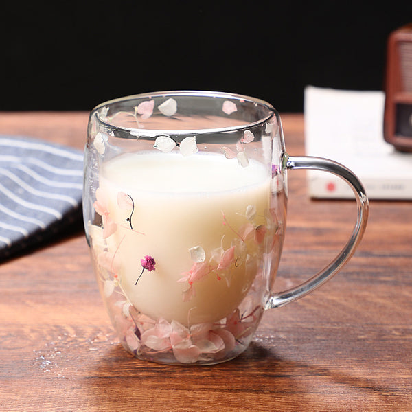 Double Wall Flower Glass Coffee Cup