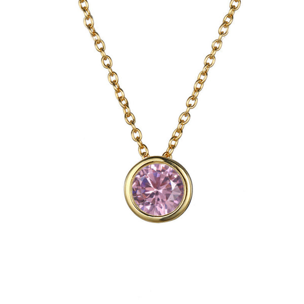 Birthstone Circle Charm Pendant Necklace