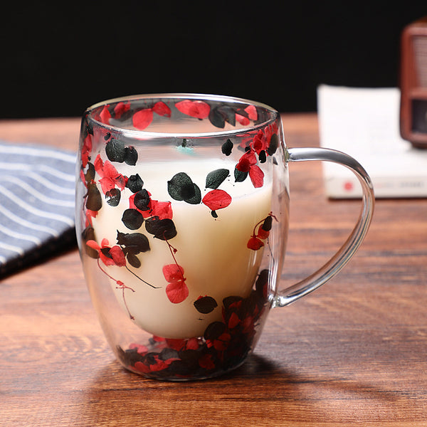 Double Wall Flower Glass Coffee Cup