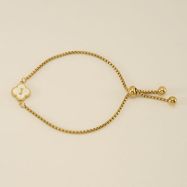 Initial Letter Four Leaf Clover Bracelet