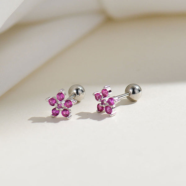 Color Gemstone Flower Ball End Earrings