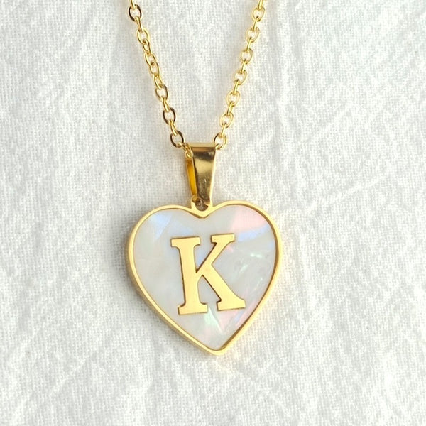 Initial Letter Heart Shell Necklace