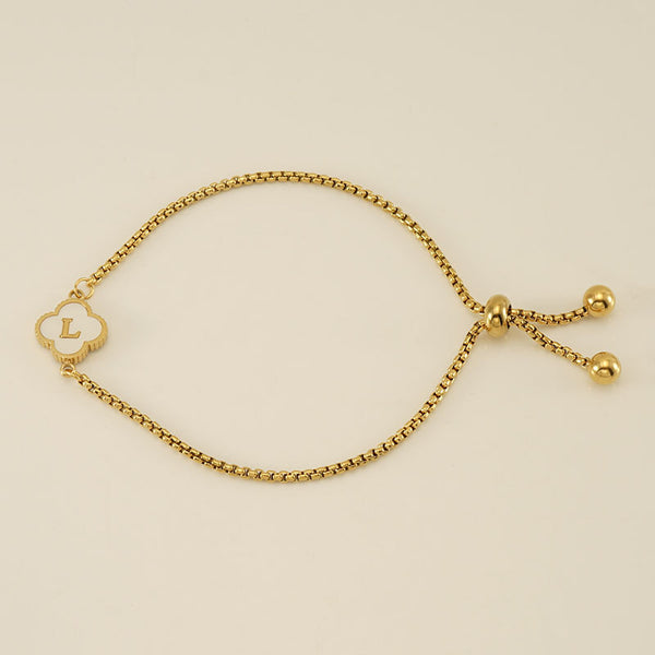 Initial Letter Four Leaf Clover Bracelet