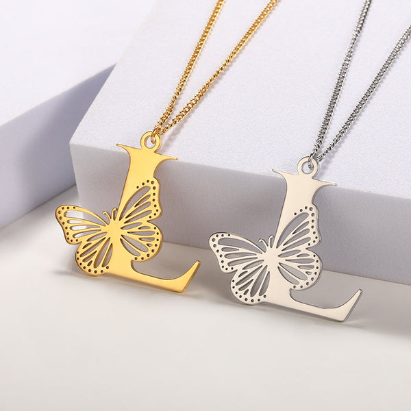 Butterfly Initial Letter Necklace