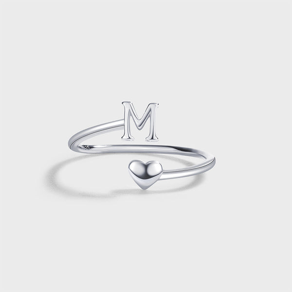 Initial Letter Heart Stacking Ring