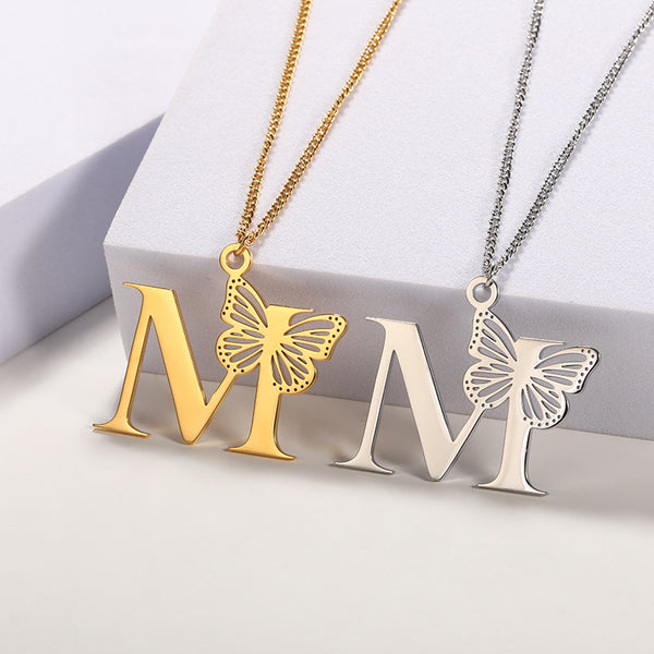 Butterfly Initial Letter Necklace