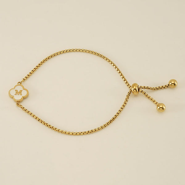 Initial Letter Four Leaf Clover Bracelet