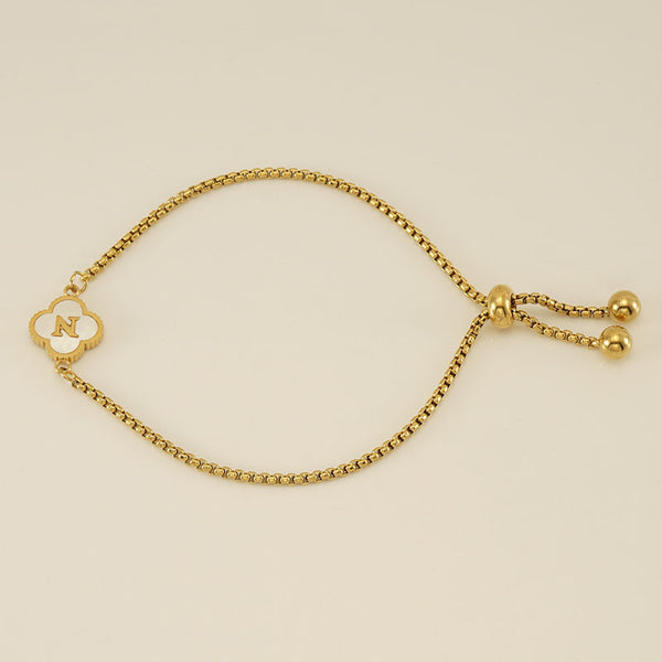 Initial Letter Four Leaf Clover Bracelet