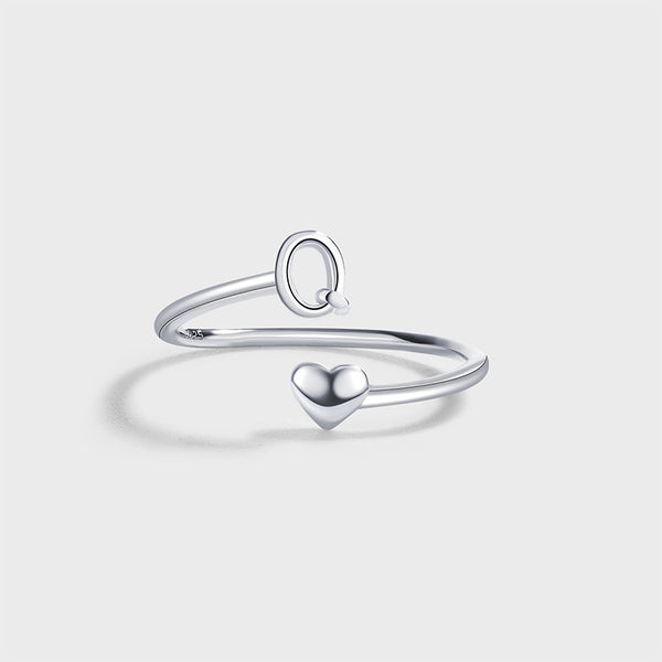 Initial Letter Heart Stacking Ring