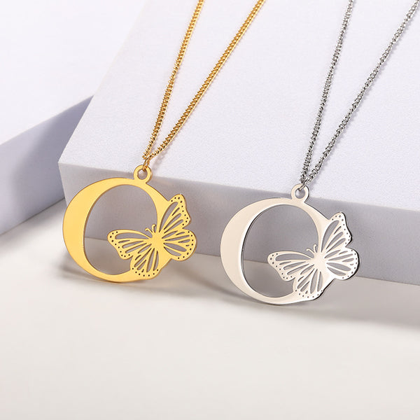 Butterfly Initial Letter Necklace