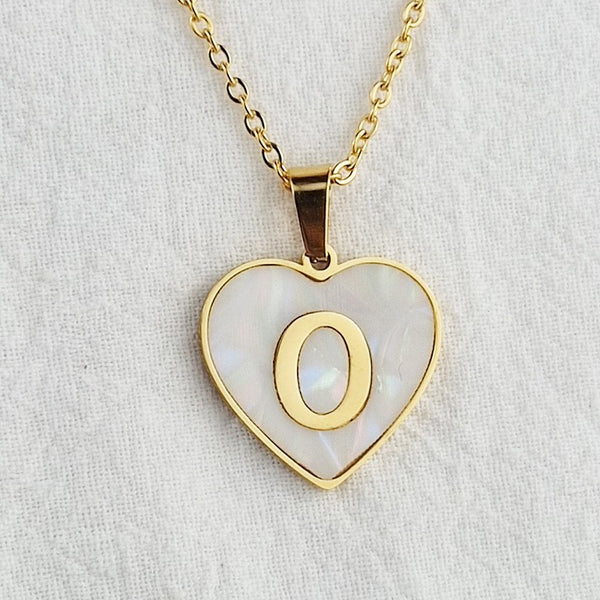 Initial Letter Heart Shell Necklace