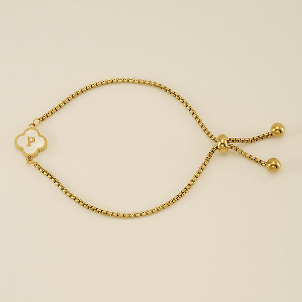 Initial Letter Four Leaf Clover Bracelet