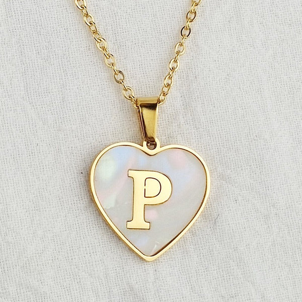 Initial Letter Heart Shell Necklace