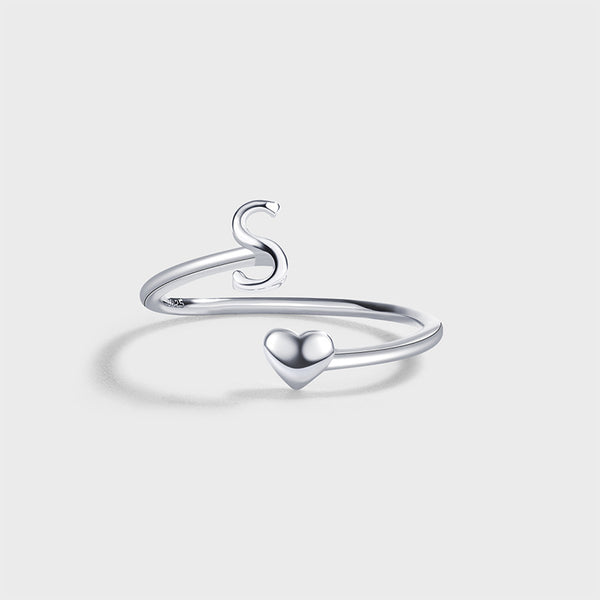 Initial Letter Heart Stacking Ring