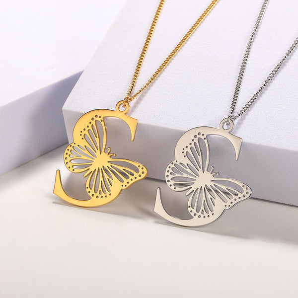 Butterfly Initial Letter Necklace