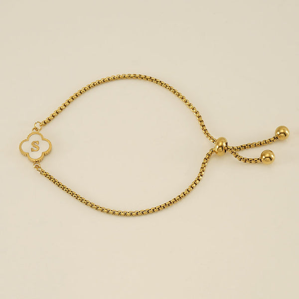 Initial Letter Four Leaf Clover Bracelet