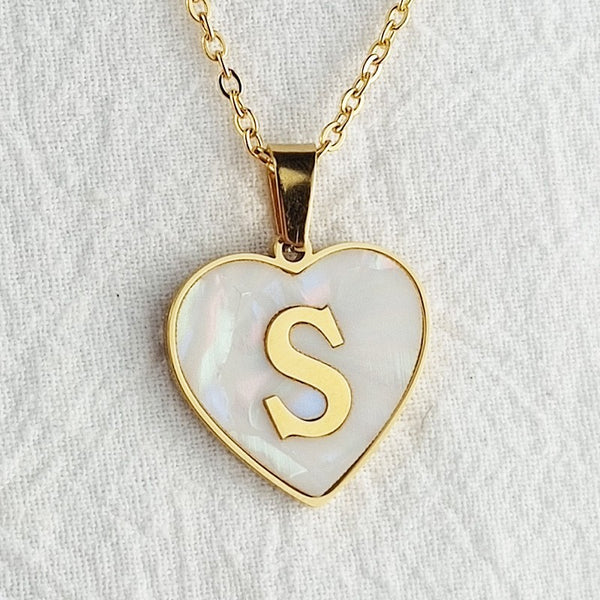 Initial Letter Heart Shell Necklace