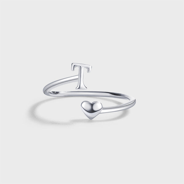 Initial Letter Heart Stacking Ring