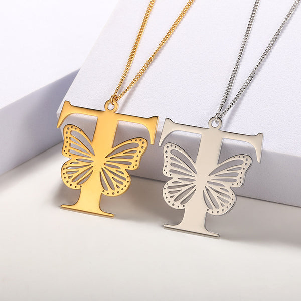 Butterfly Initial Letter Necklace