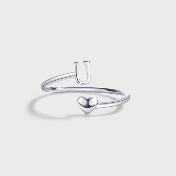 Initial Letter Heart Stacking Ring