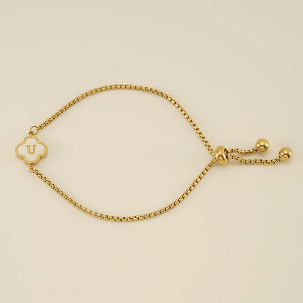 Initial Letter Four Leaf Clover Bracelet