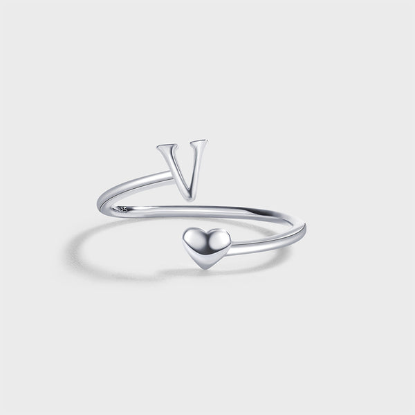 Initial Letter Heart Stacking Ring