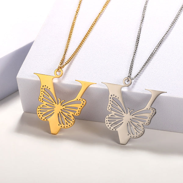 Butterfly Initial Letter Necklace