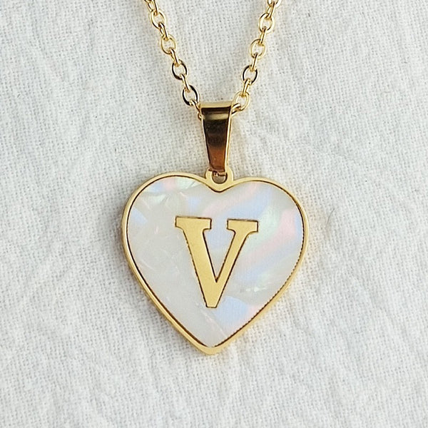 Initial Letter Heart Shell Necklace