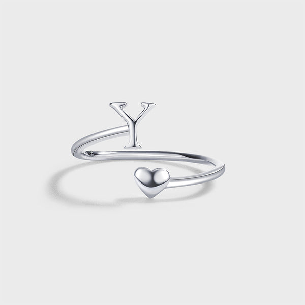 Initial Letter Heart Stacking Ring