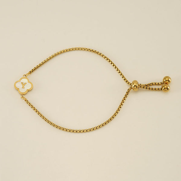 Initial Letter Four Leaf Clover Bracelet