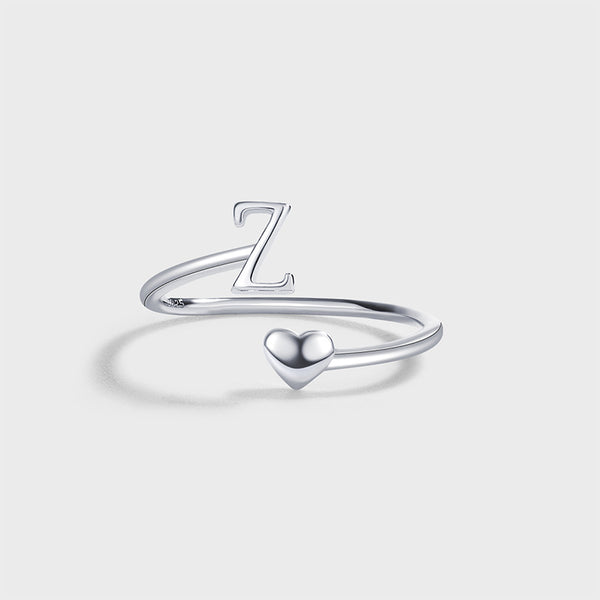 Initial Letter Heart Stacking Ring