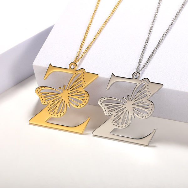 Butterfly Initial Letter Necklace