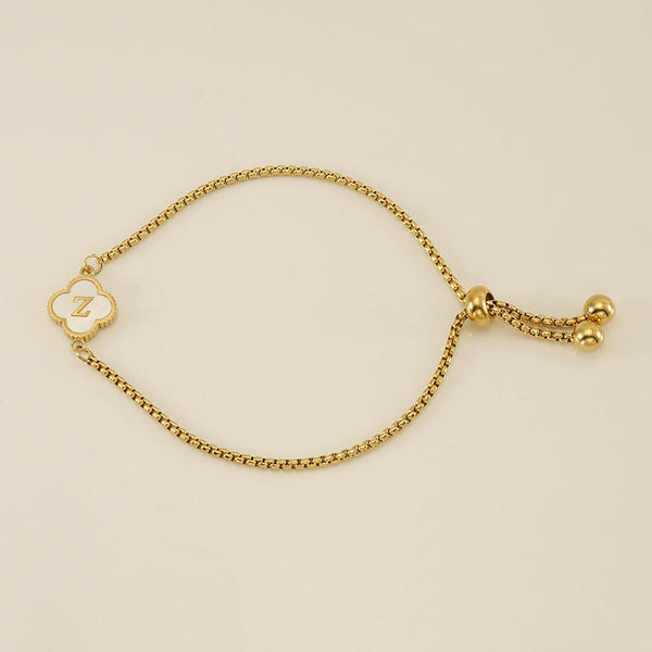 Initial Letter Four Leaf Clover Bracelet