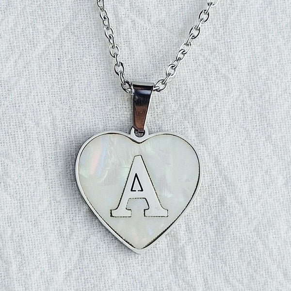 Initial Letter Heart Shell Necklace