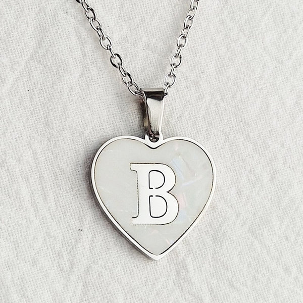 Initial Letter Heart Shell Necklace