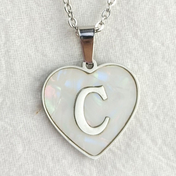 Initial Letter Heart Shell Necklace