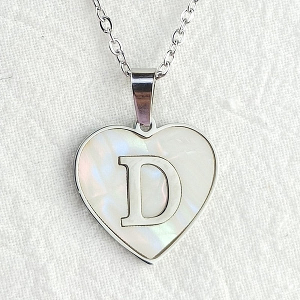 Initial Letter Heart Shell Necklace