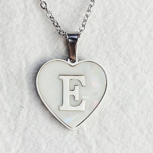 Initial Letter Heart Shell Necklace