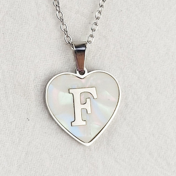 Initial Letter Heart Shell Necklace