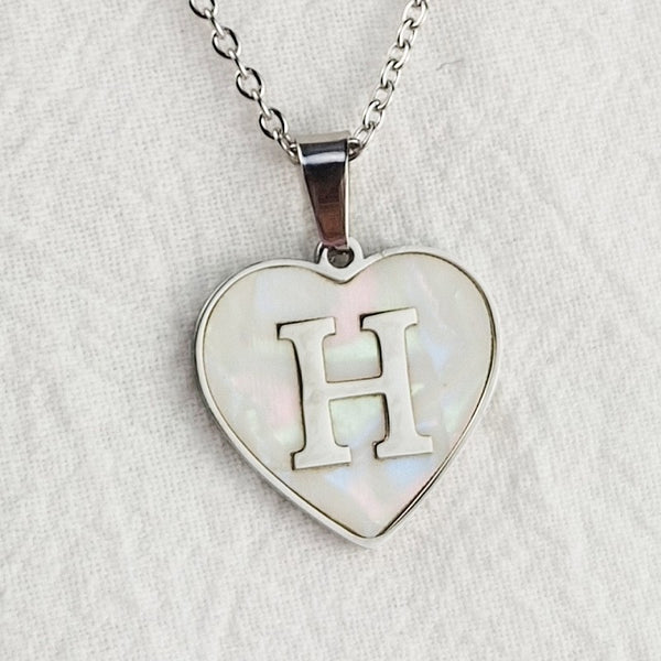 Initial Letter Heart Shell Necklace