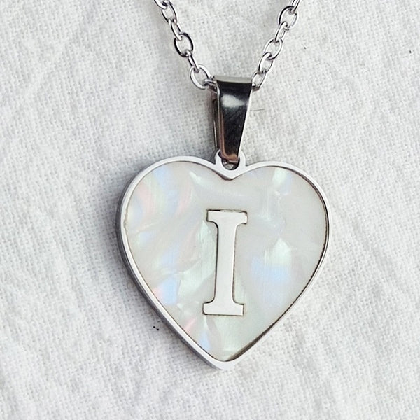 Initial Letter Heart Shell Necklace