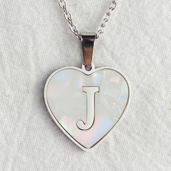 Initial Letter Heart Shell Necklace