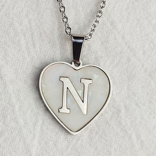 Initial Letter Heart Shell Necklace