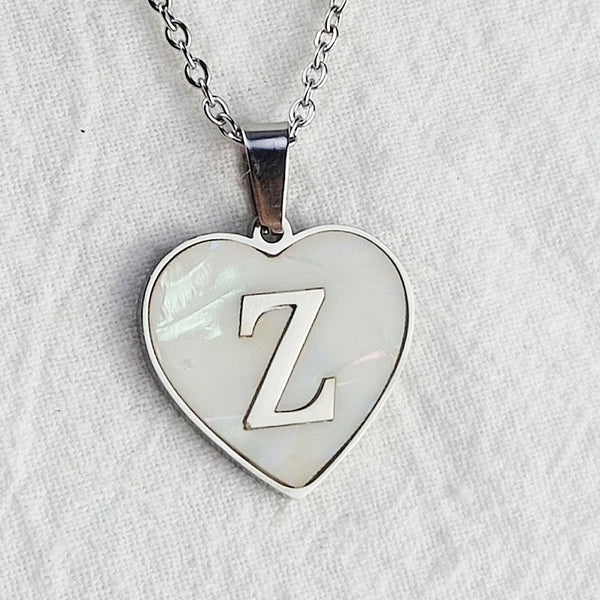 Initial Letter Heart Shell Necklace