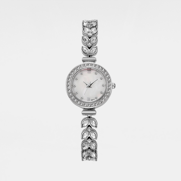 Crystal Leaf 28 mm Round Bracelet Watch