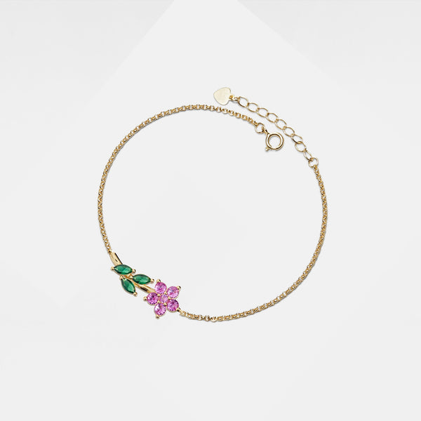 Color Gemstone Flower Charm Anklet