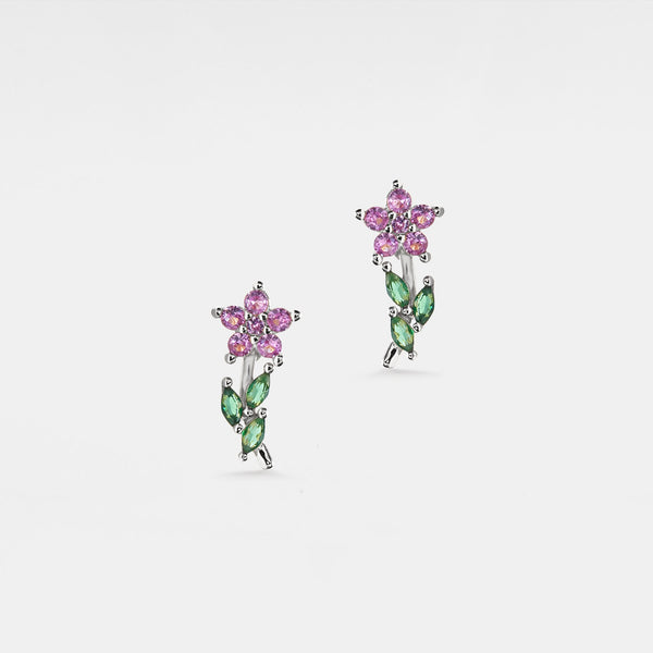 Color Gemstone Flower Stud Earrings