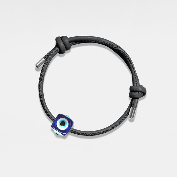 Evil Eye Cube Charm Leather Bracelet